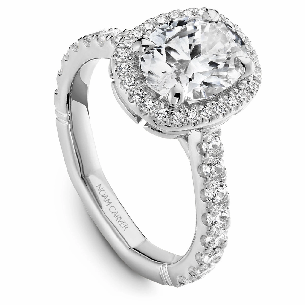 Contemporary piece Noam Carver Atelier Cushion Halo Engagement Ring Setting in White Gold