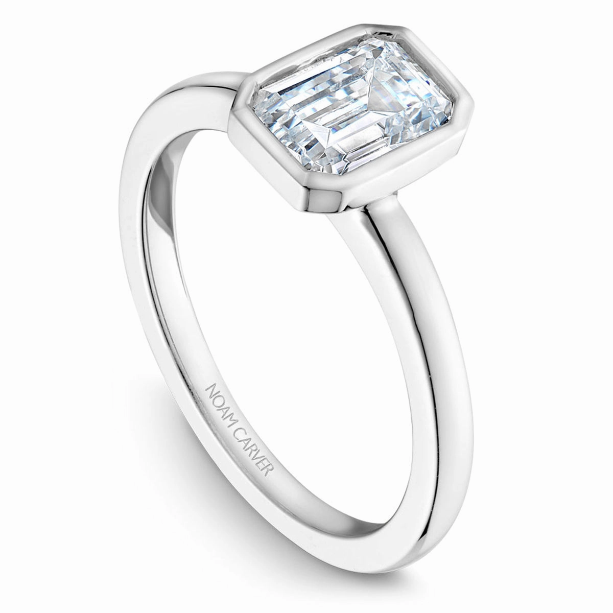 Noam Carver Bezel Set Solitaire Engagement Ring Setting in White Gold Bold Keepsake Love Token