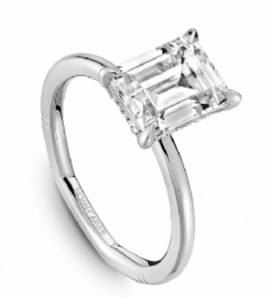 Premium Finish Noam Carver Emerald Center Hidden Halo Diamond Engagement Ring Setting in 14K White Gold (.08ctw)