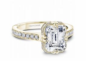 Fashionable Ornament Classy Jewelry Noam Carver Emerald Center Side Stone Diamond Engagement Ring Setting in 14K Yellow Gold (0.41ctw)