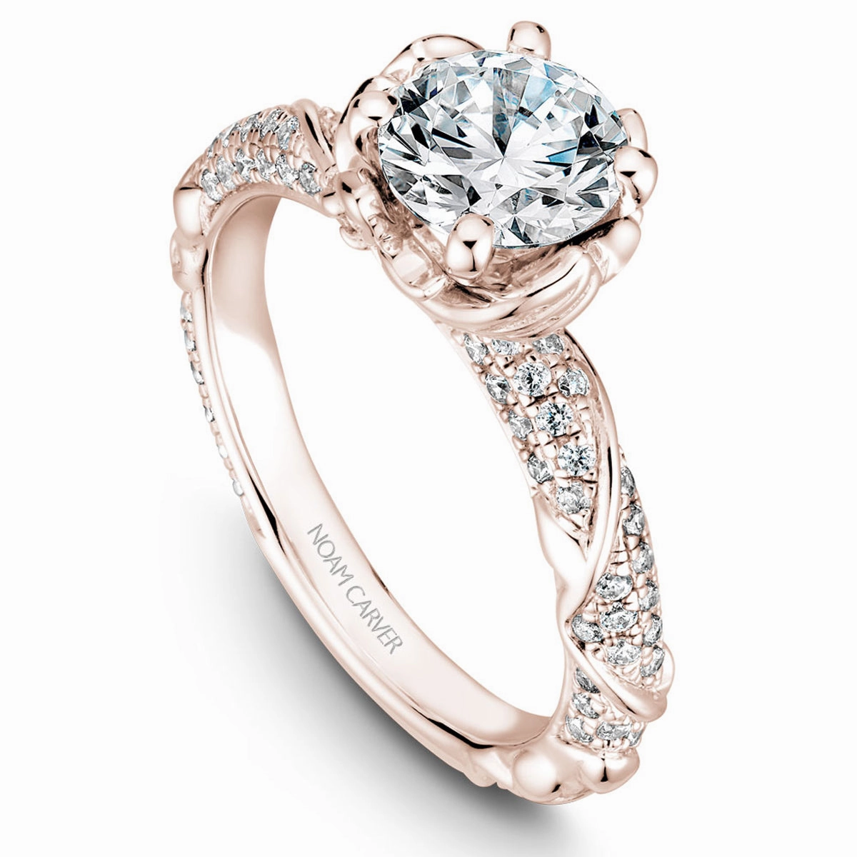 Noam Carver Floral Diamond Engagement Ring Setting in Rose Gold Minimal Simplicity