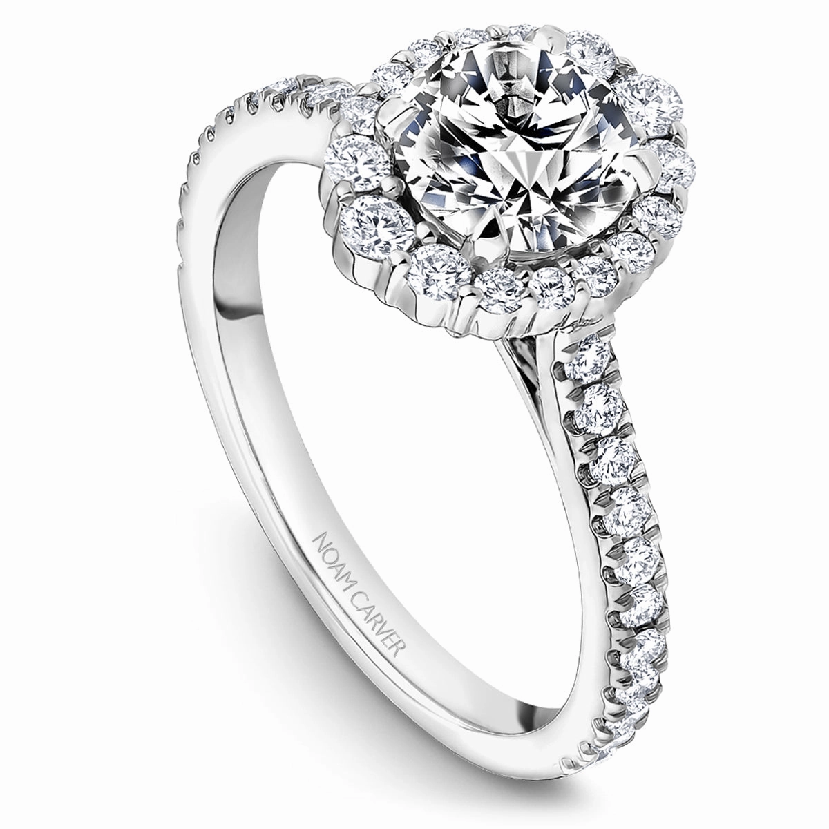 Symbolic Form Wonderful Embellishment Noam Carver Graduated Halo Diamond Engagement Ring Setting in White Gold