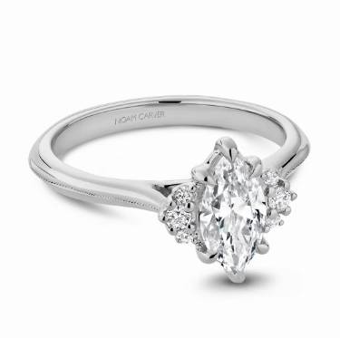Noam Carver Marquise Center Side Stone Diamond Engagement Ring Setting in 14K White Gold (.08ctw) Durable Ornament