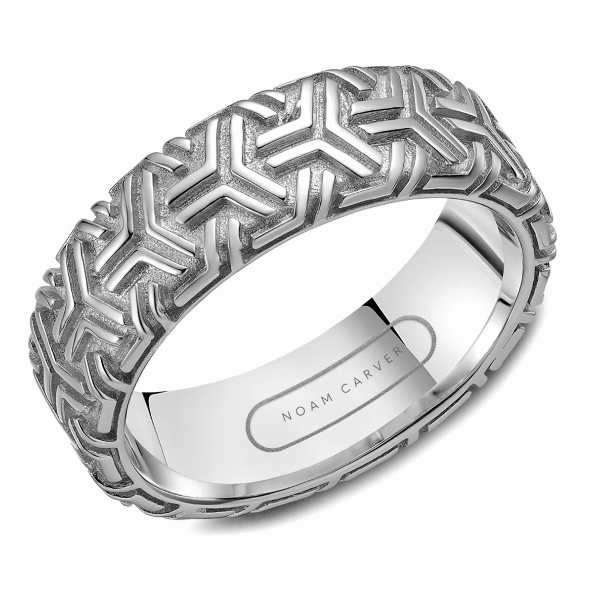 HighEnd Craft Beautiful Craft Noam Carver Mens Wedding Band in White Gold