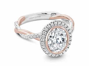 Noam Carver Oval Center Halo Diamond Engagement Ring Setting in 14K White/Rose Gold (0.34ctw) Branded Gift