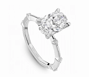 Economical Ornament Noam Carver Oval Center Hidden Halo Diamond Engagement Ring Setting in 14K White Gold (0.21ctw)