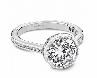 Artistic Gift Noam Carver Round Center Halo Diamond Engagement Ring Setting in 14K White Gold (037ctw)