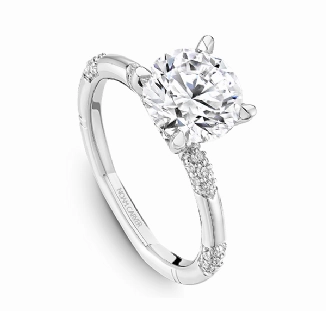 Unique Jewelry Gift Pack Noam Carver Round Center Side Stone Diamond Engagement Ring Setting in 14K White Gold (.24ctw)