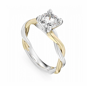 Noam Carver Round Center Solitaire Diamond Engagement Ring Setting in 14K White/Yellow Gold Secure Product Ornate Symbol