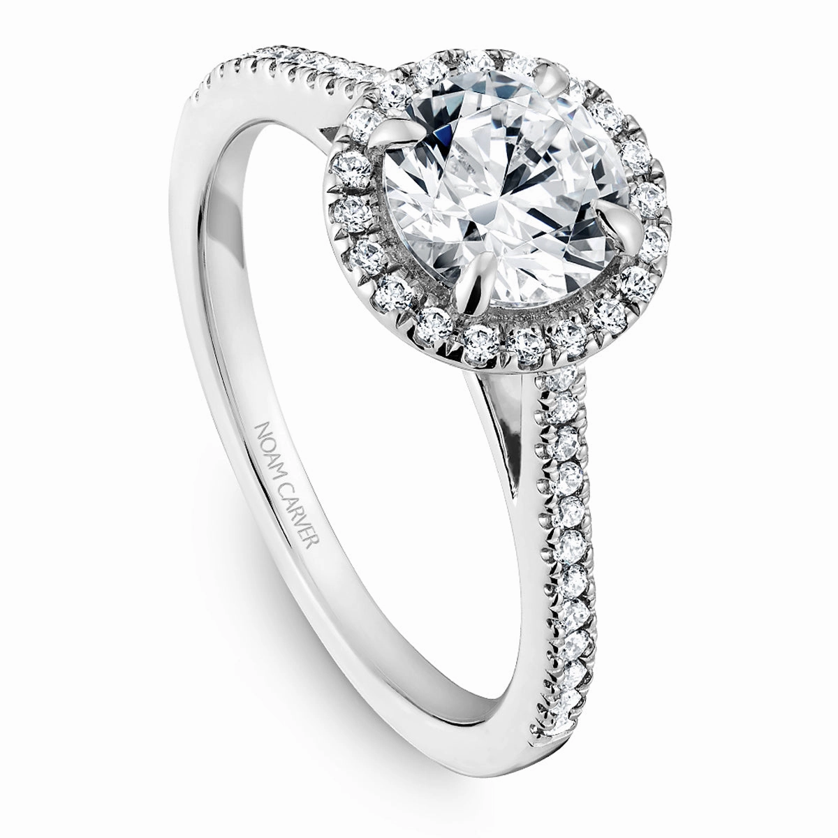 Noam Carver Round Halo Diamond Engagement Ring Setting in White Gold Creative Memento Sparkling Symbol