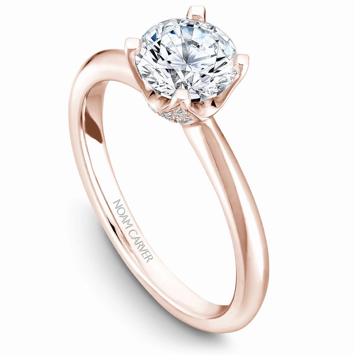 Noam Carver Tulip Solitaire Engagement Ring Setting in Rose Gold Stylish Bauble Layering Essential