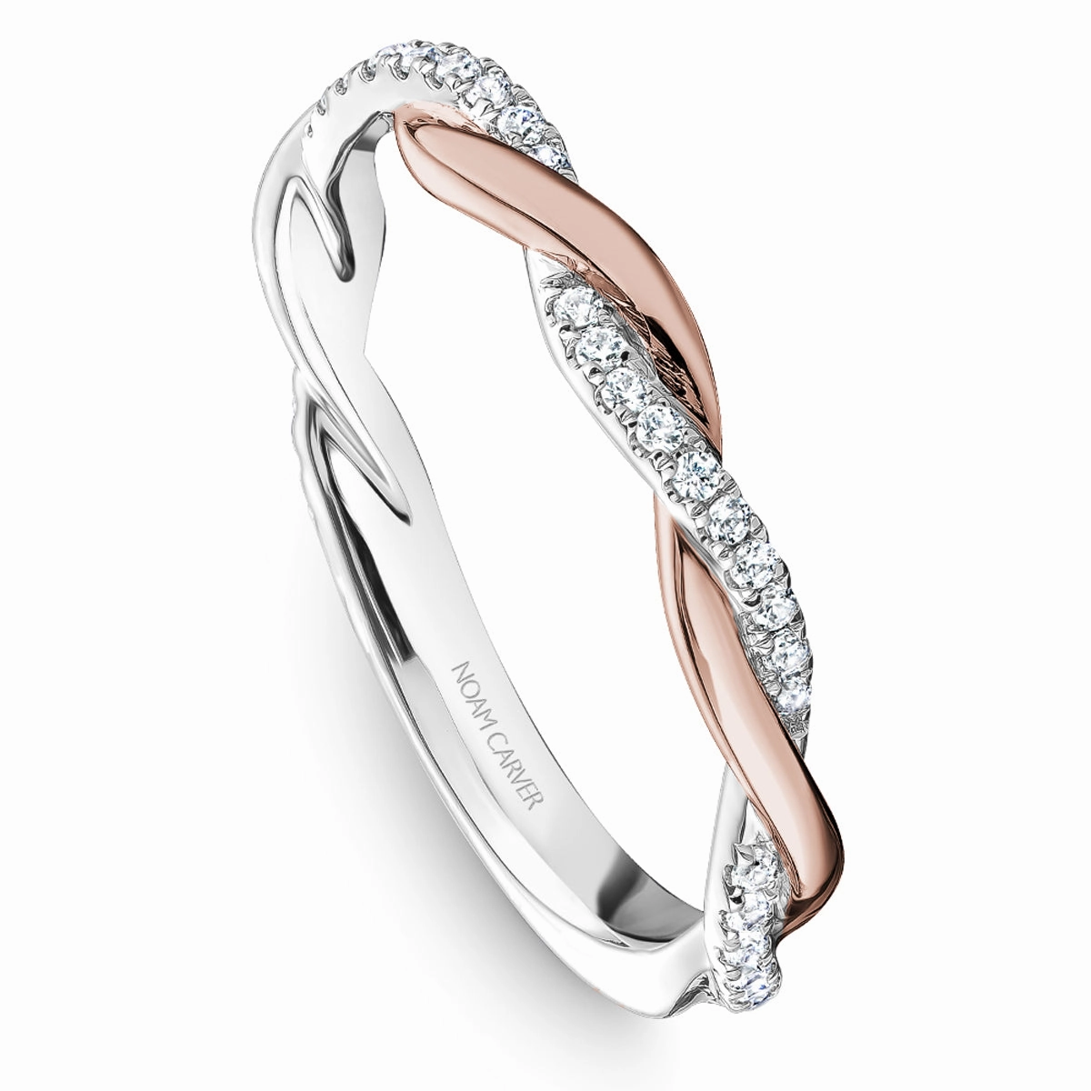 Noam Carver Twist Diamond Wedding Band in Rose and White Gold Glamorous Design