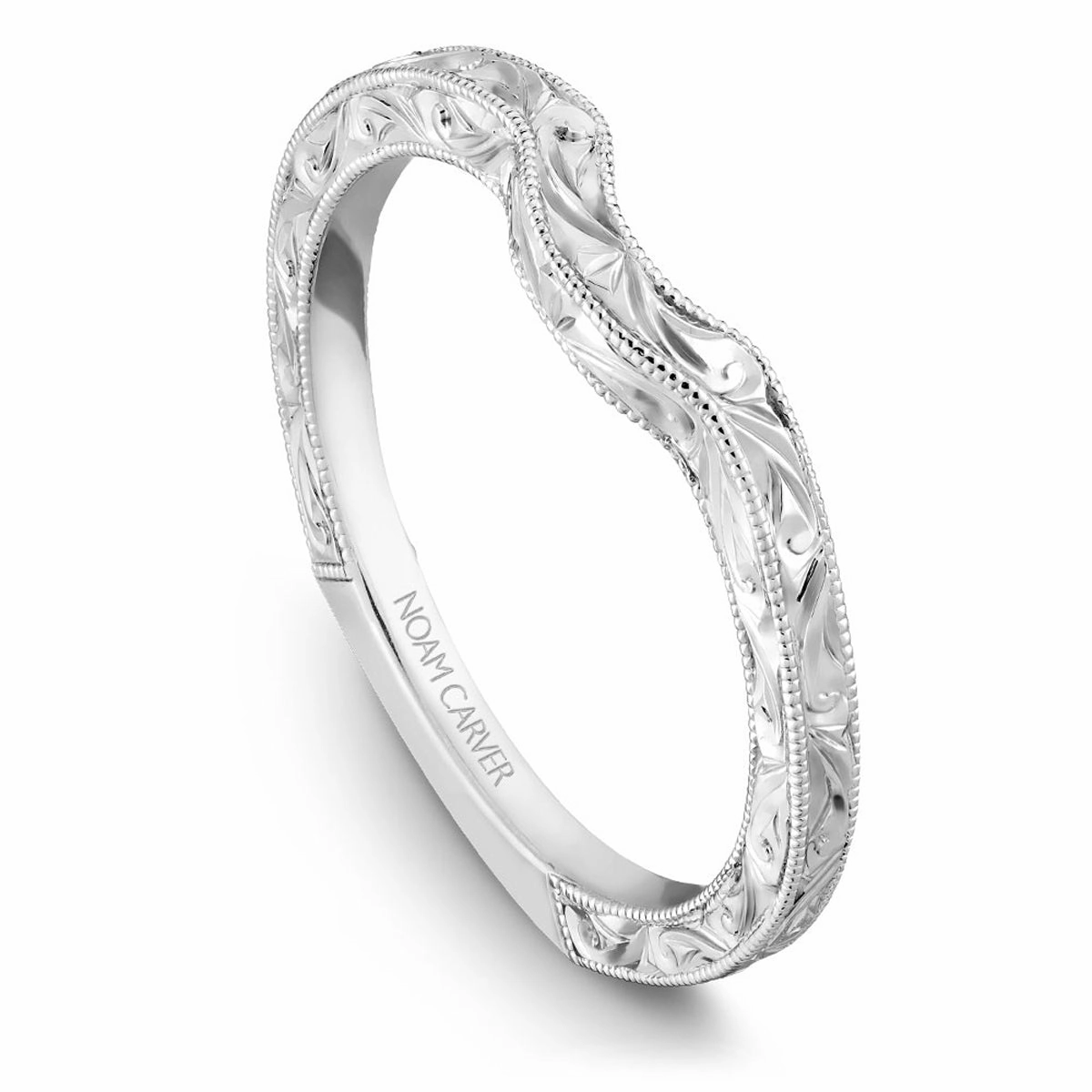 Noam Carver Vintage Contour Wedding Band in White Gold Gift Under 100