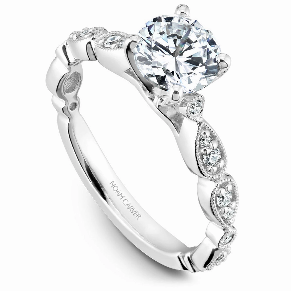 Exclusive Statement Noam Carver Vintage Diamond Engagement Ring Setting in White Gold