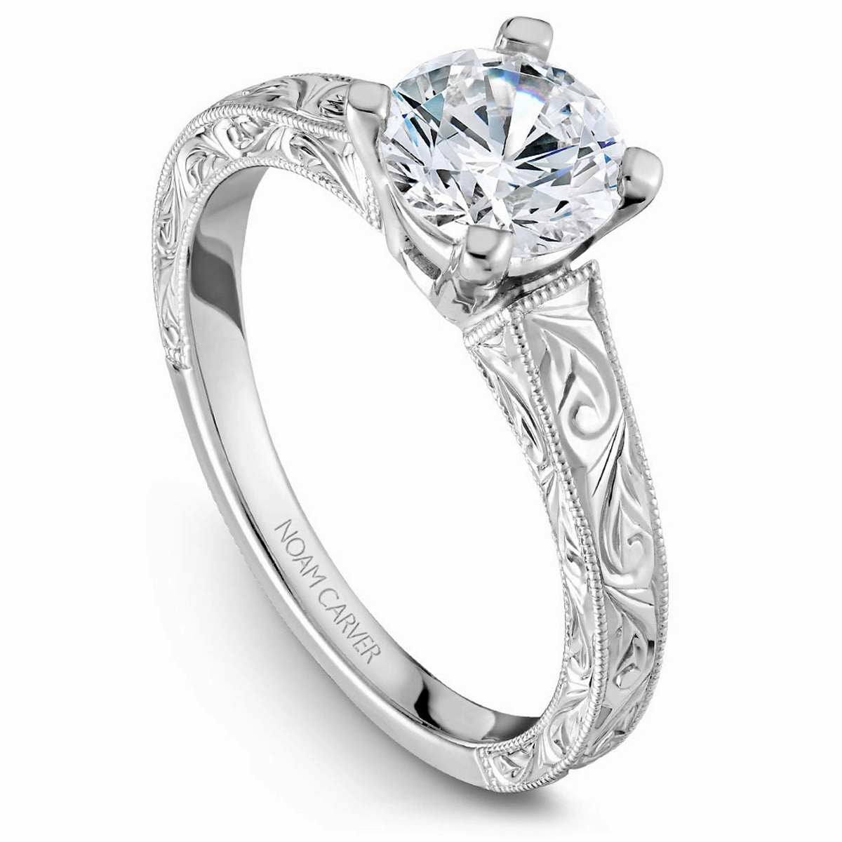Chic Object Economical Item Noam Carver Vintage Solitaire Engagement Ring in White Gold