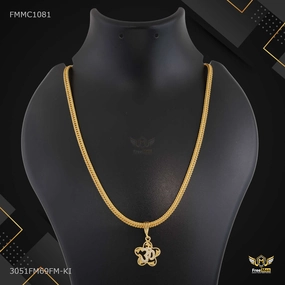 Om with Flower Pendent with Snak chain for Man - FMMC1081 Modern Style