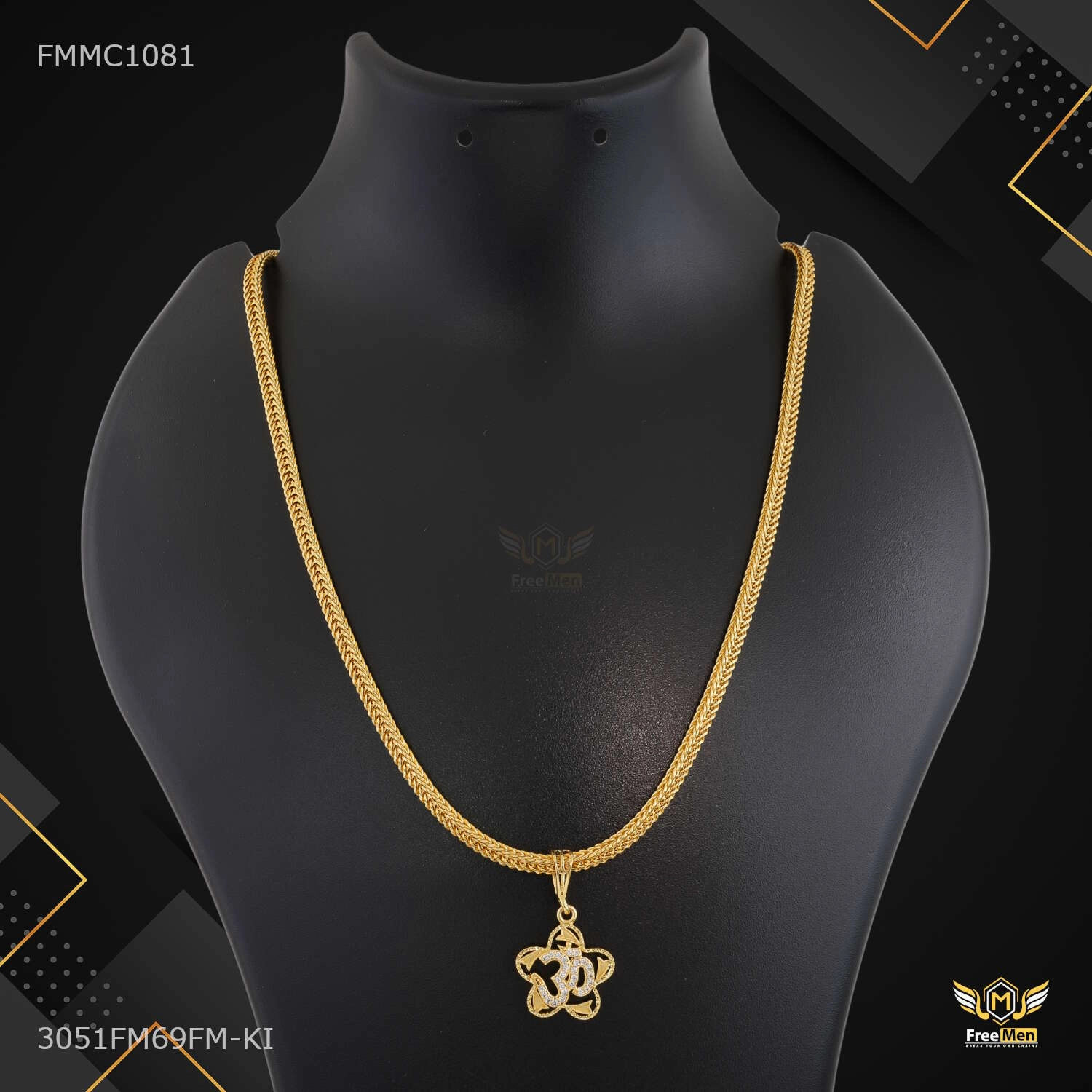 Om with Flower Pendent with Snak chain for Man - FMMC1081 Modern Style