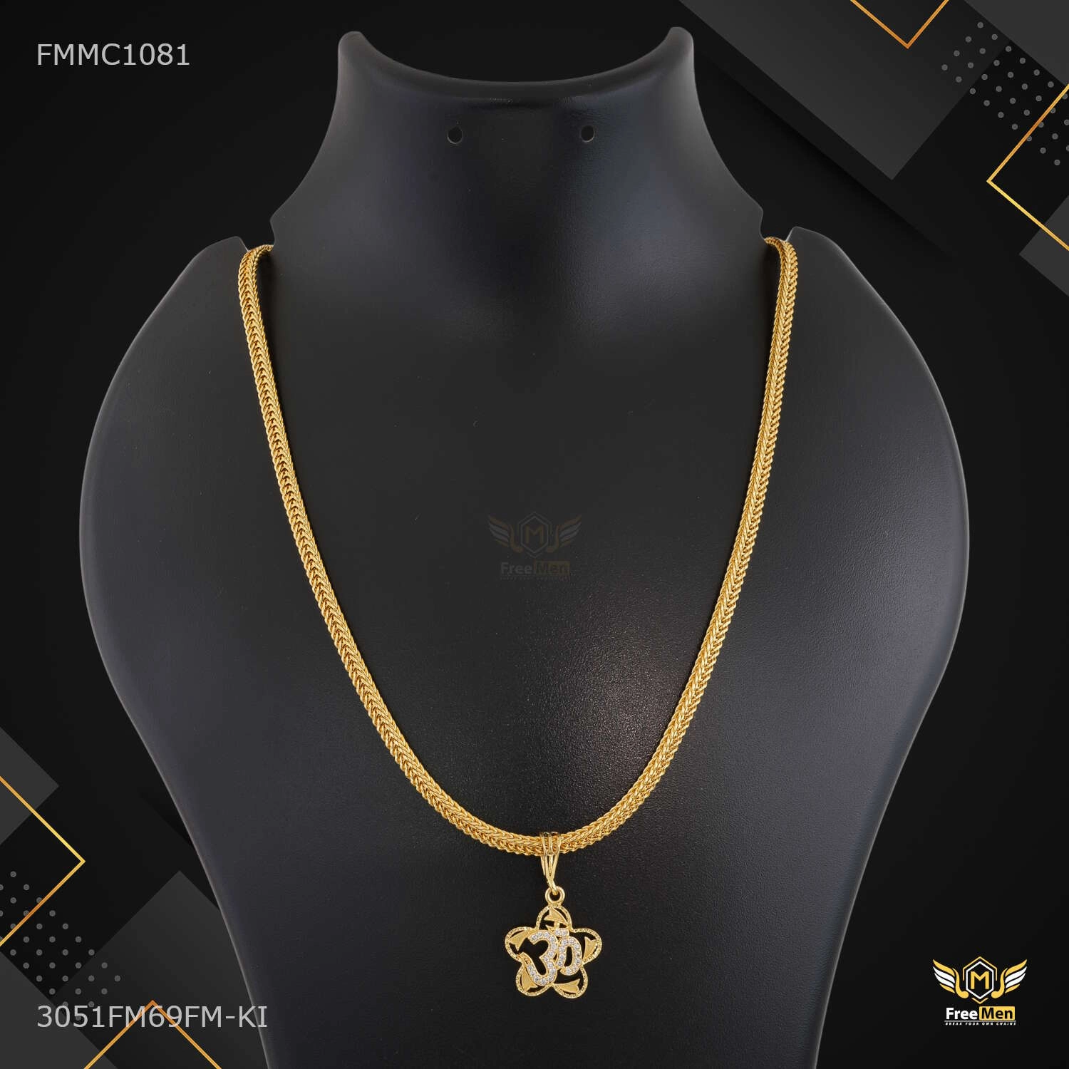 Glamorous Accent Trendy Appeal Om with Flower Pendent with Snak chain for Man - FMMC1081