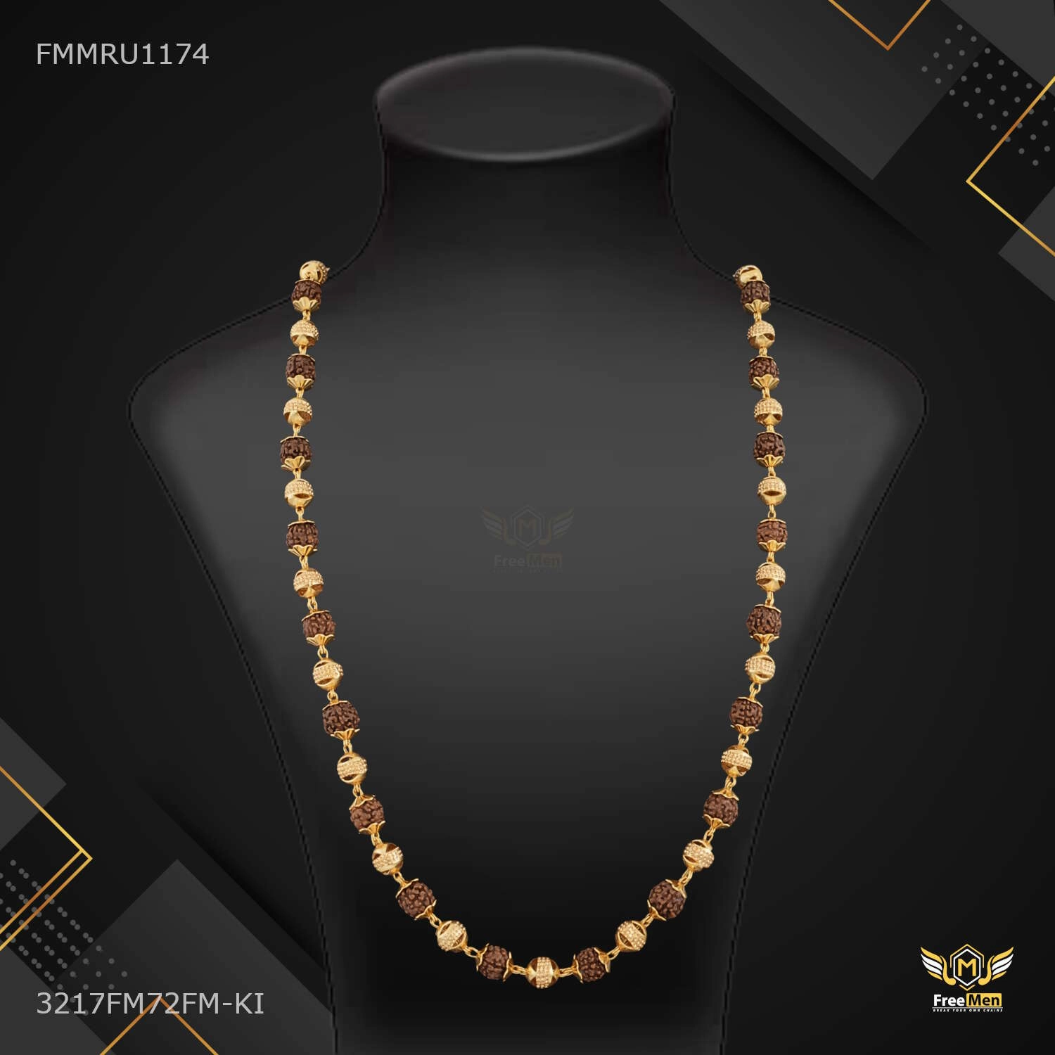 Camera Focus Vogue Accent One by One Golden Cap Brown Rudraksha mala - FMMRU1174