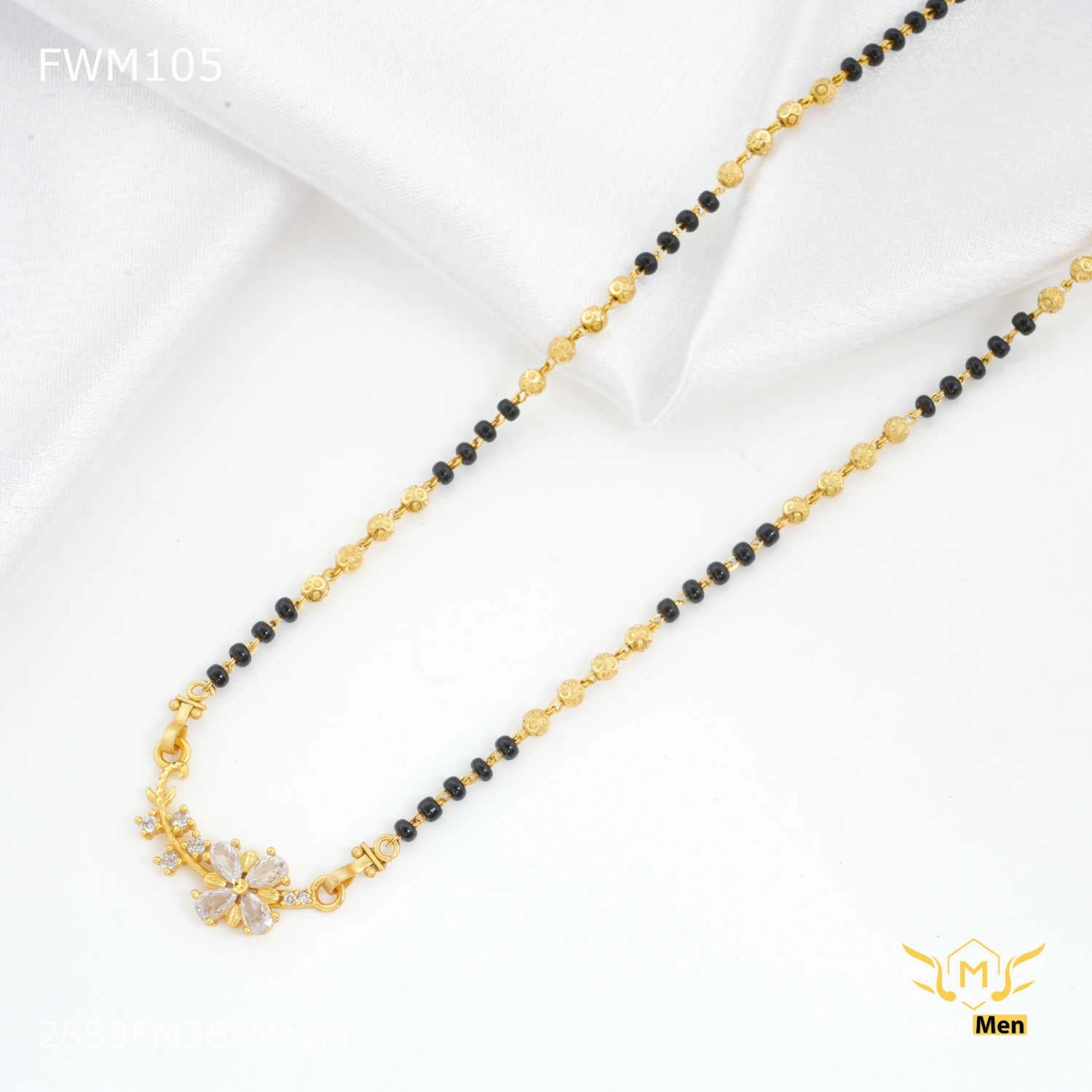 One line White AD Leaf mangalsutra for women - FWM105 Polished Design