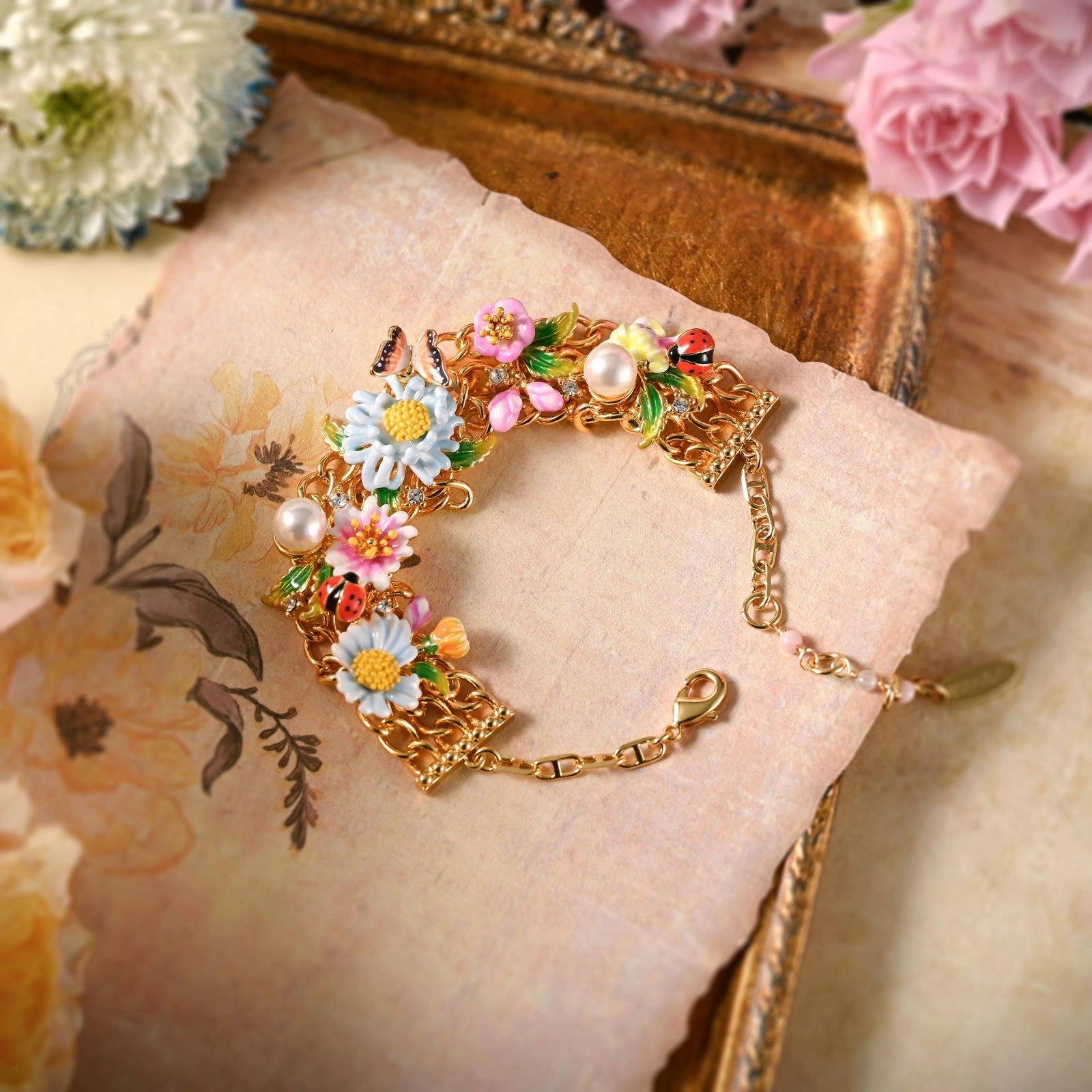 Rosy Outlook Ladybug Butterfly Daisy Bracelet