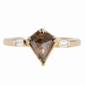 Creative Gift OOAK Brown Kite Shaped Diamond Ring - 18k Gold   Flush Set Baguette Diamonds