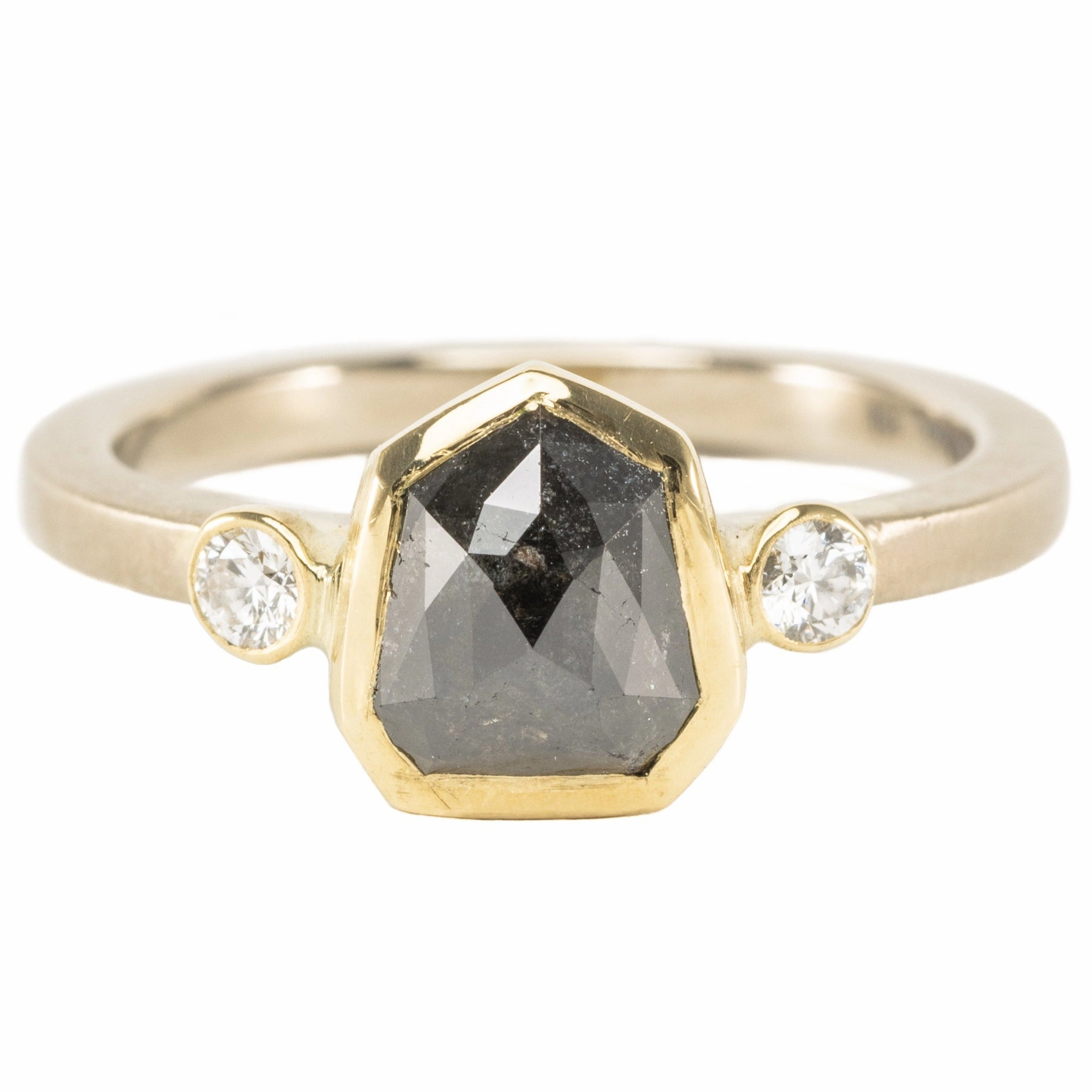 Budget Article Amazing Jewelry OOAK Shield Shaped Rose Cut Black Diamond Ring   VS Accents - 18k Palladium White Gold   18k Gold   Diamonds  6.5