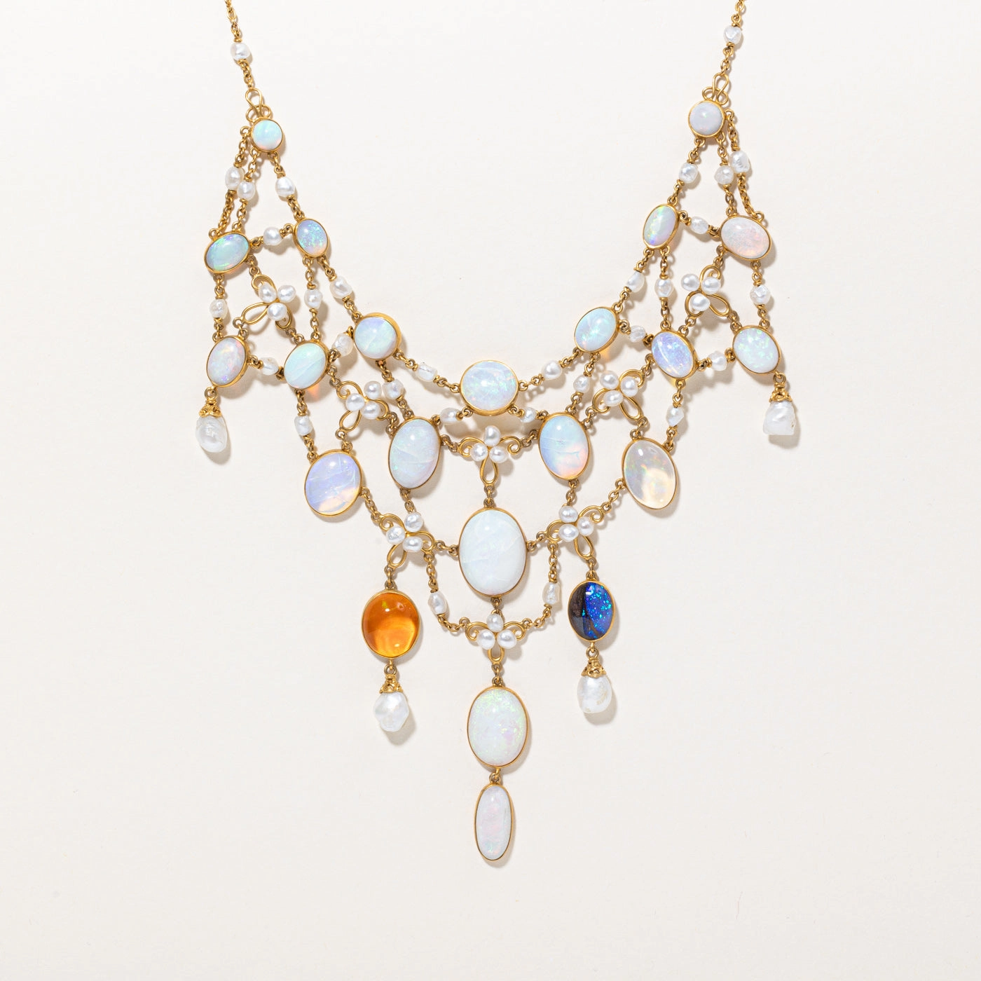 Opal & Natural Pearl Festoon Necklace | 20.00ctw | 15" | Gift Box
