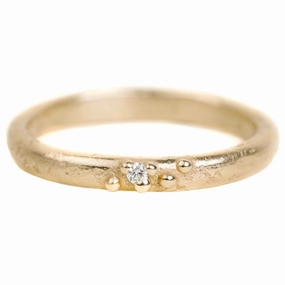 Premium Art Textured Half Round Wedding Band In Yellow Gold With A Diamond