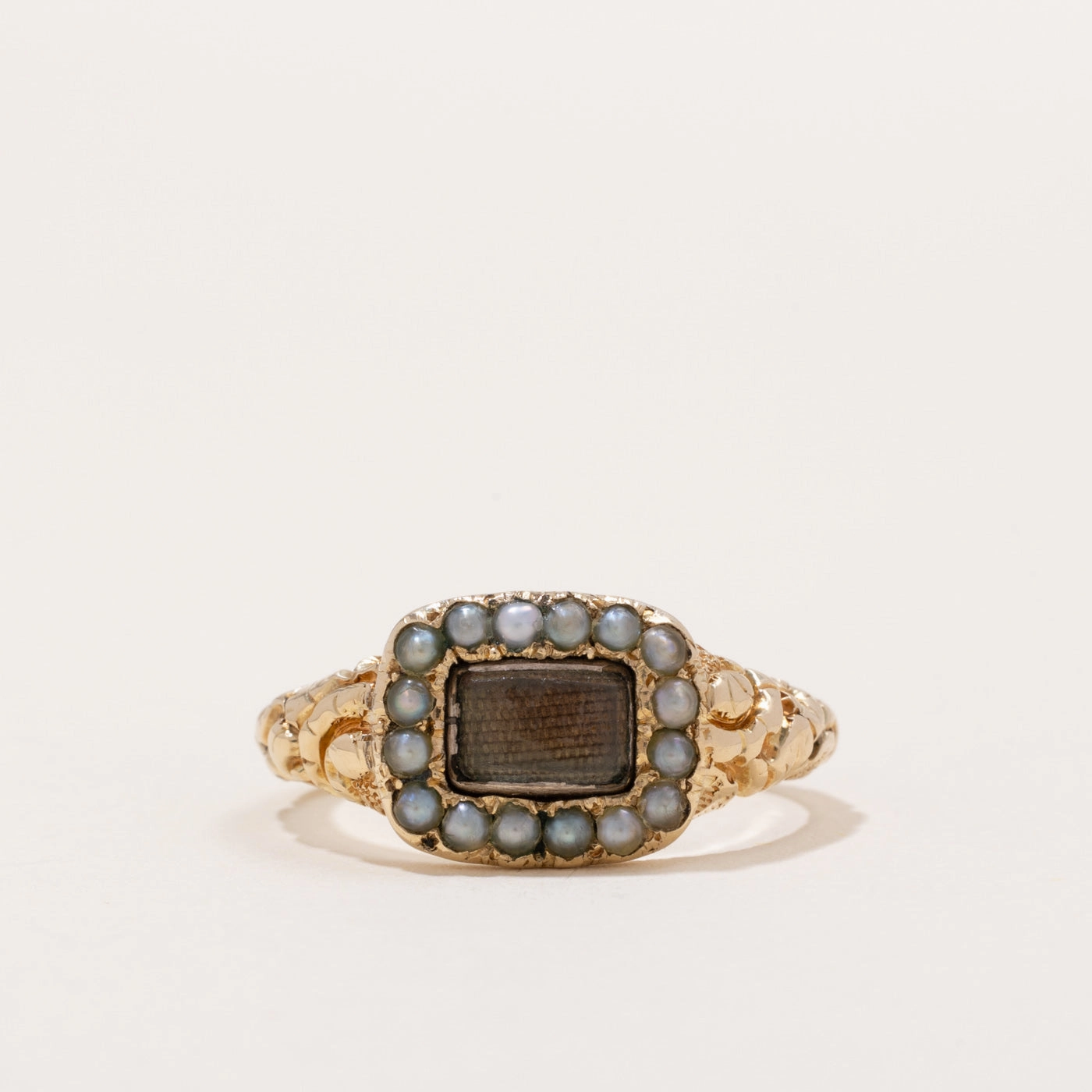 Ethereal Accent Captivating Style Antique Georgian Mourning Ring with Seed Pearls | SZ 7.75 |