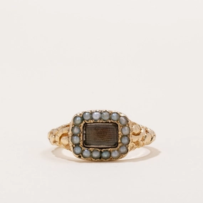Ethereal Accent Captivating Style Antique Georgian Mourning Ring with Seed Pearls | SZ 7.75 |