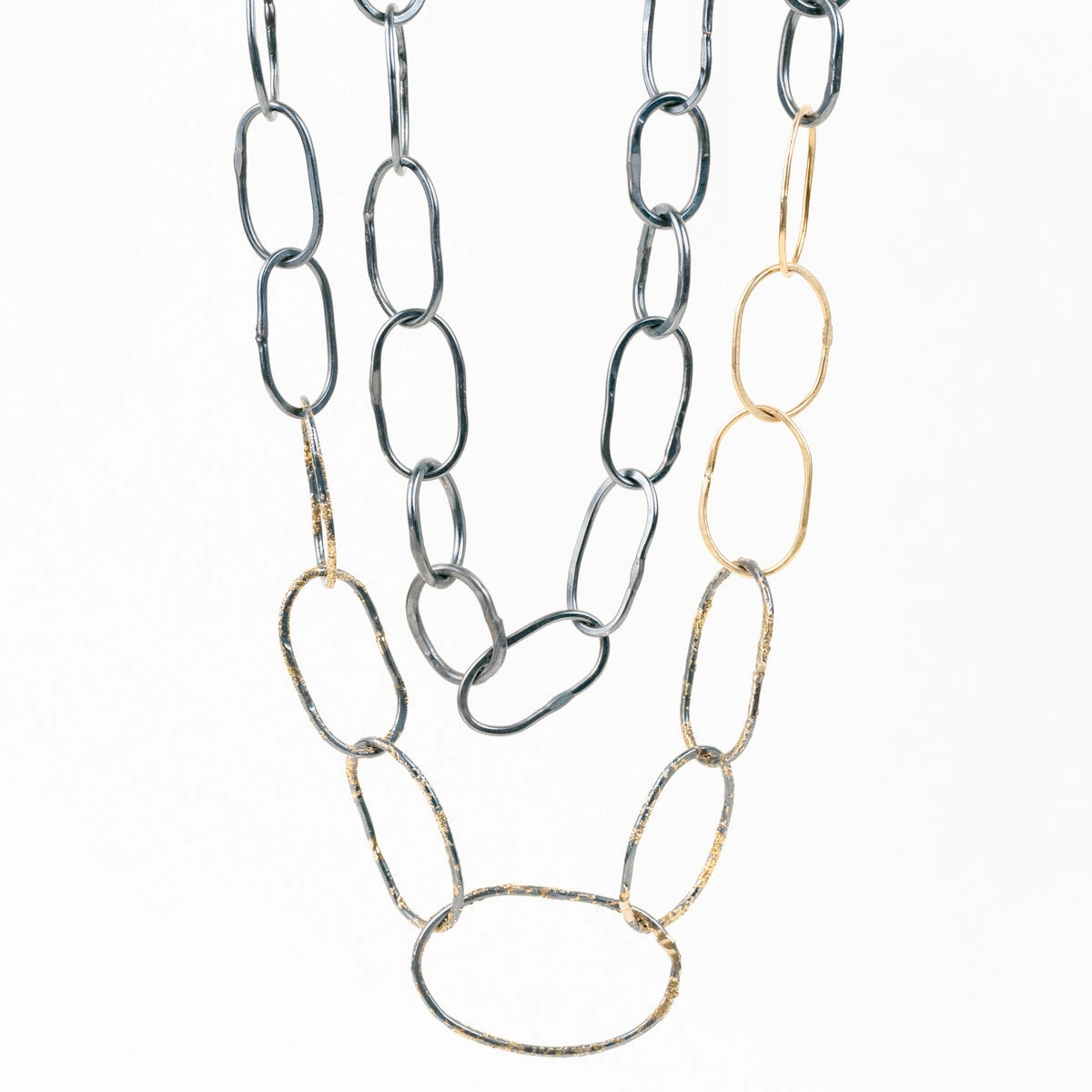 Organic Chain Link Necklace - 18k Gold Fused with Oxidized Silver Artisan Jewelry Elegant Silhouette