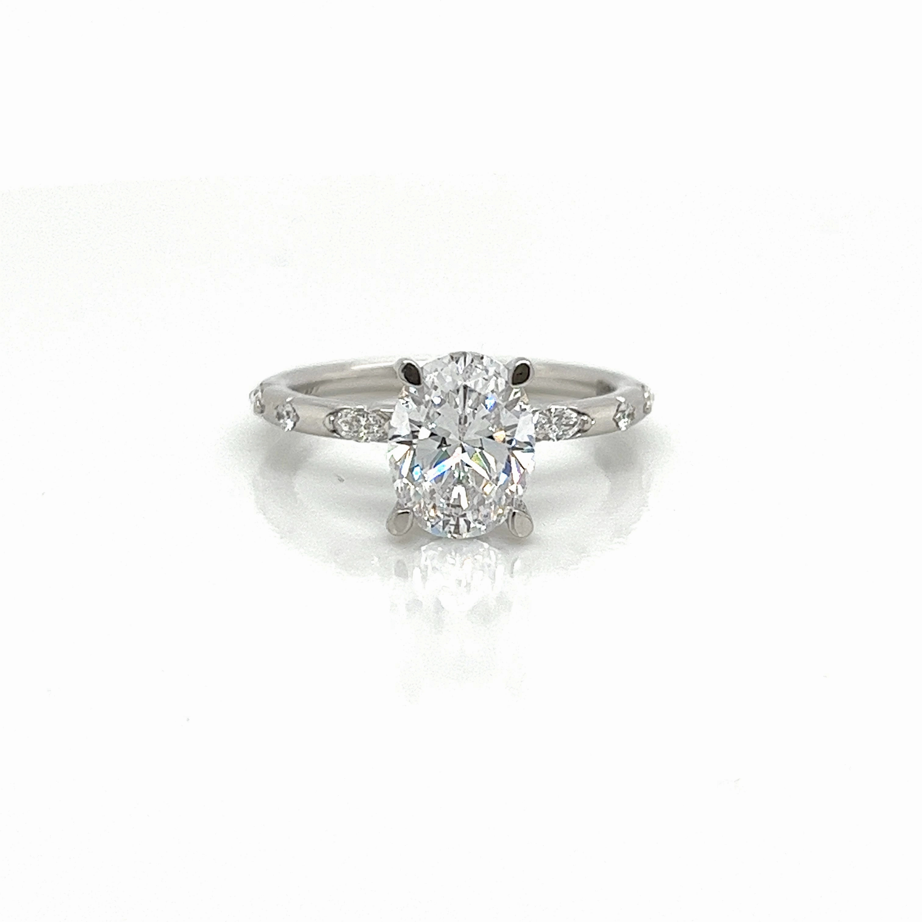 Secure Article Oval Center Side Stone Diamond Engagement Ring Setting in 14K White Gold (.23ctw)