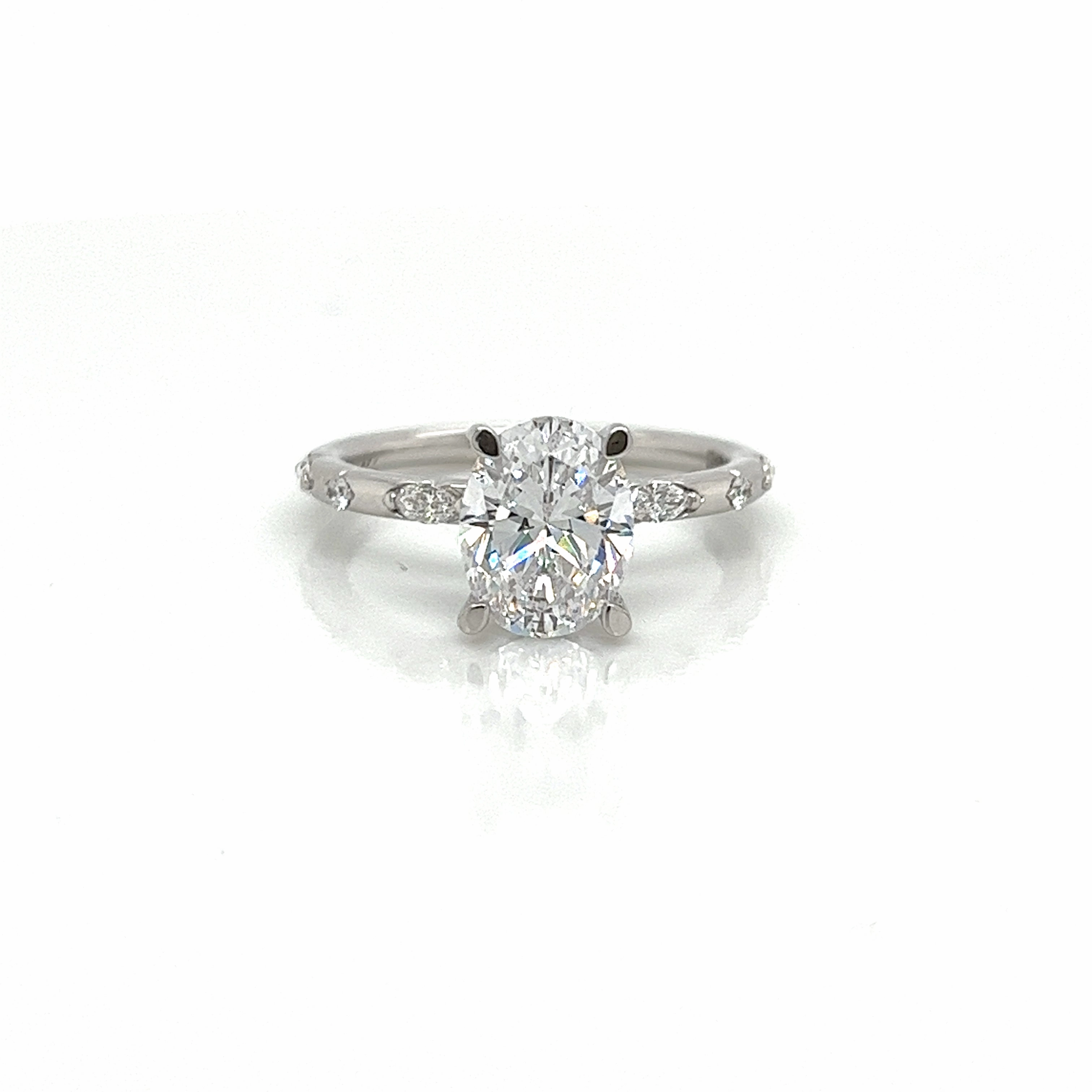 Oval Center Side Stone Diamond Engagement Ring Setting in 14K White Gold (.23ctw) Amazing Accessory Durable Accessory