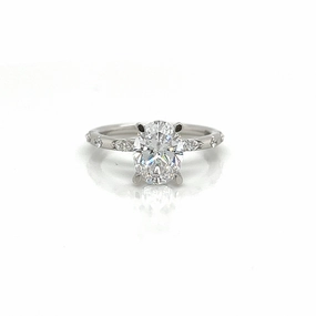 Hypoallergenic Design Oval Center Side Stone Diamond Engagement Ring Setting in 14K White Gold (.23ctw)