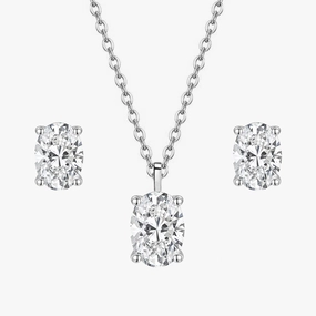 Oval Cut CZ Pendant Necklace Set in Sterling Silver Dynamic Accent