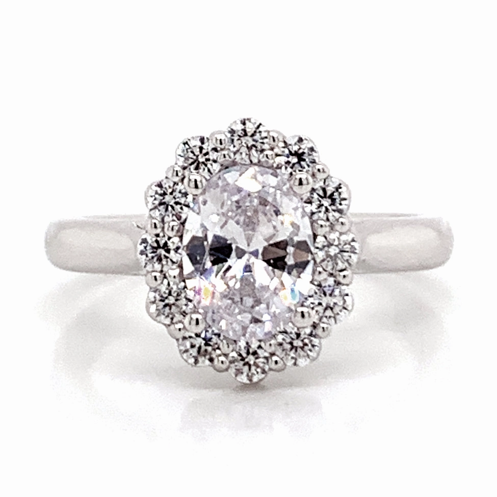 Custom Article Shimmer Touch Oval Diamond Halo Engagement Ring Setting in White Gold