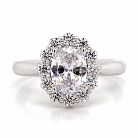 Statement Piece Oval Diamond Halo Engagement Ring Setting in White Gold