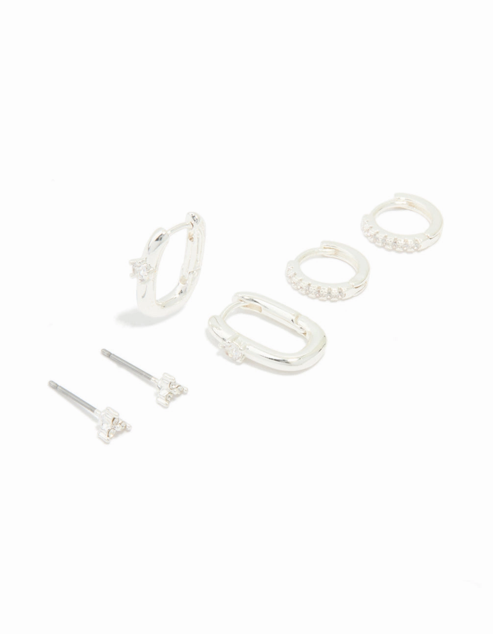 Radiant Statement Silver Cubic Zirconia Rectangle Hoop & Stud Earrings 3-Pack