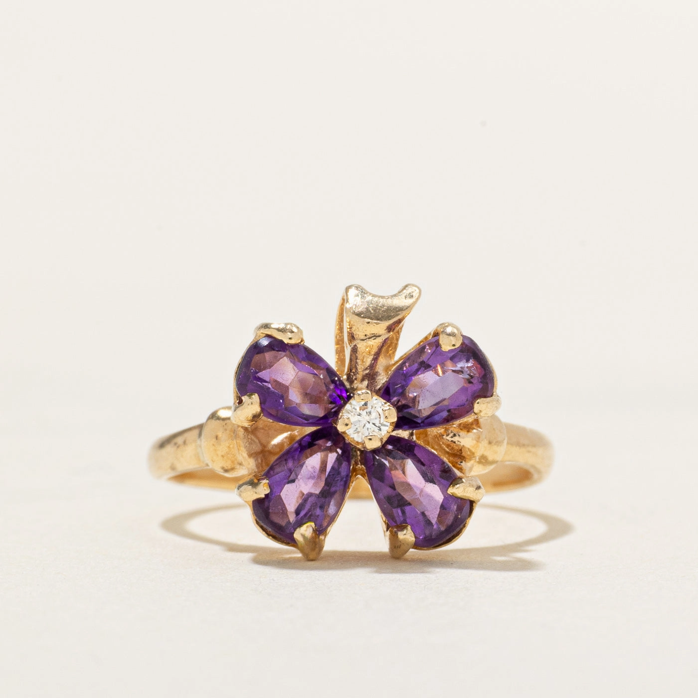 Bold Design Night Out Look Pear Cut Amethyst & Diamond Butterfly Ring | 0.68ct, 0.03ct | SZ 3.5