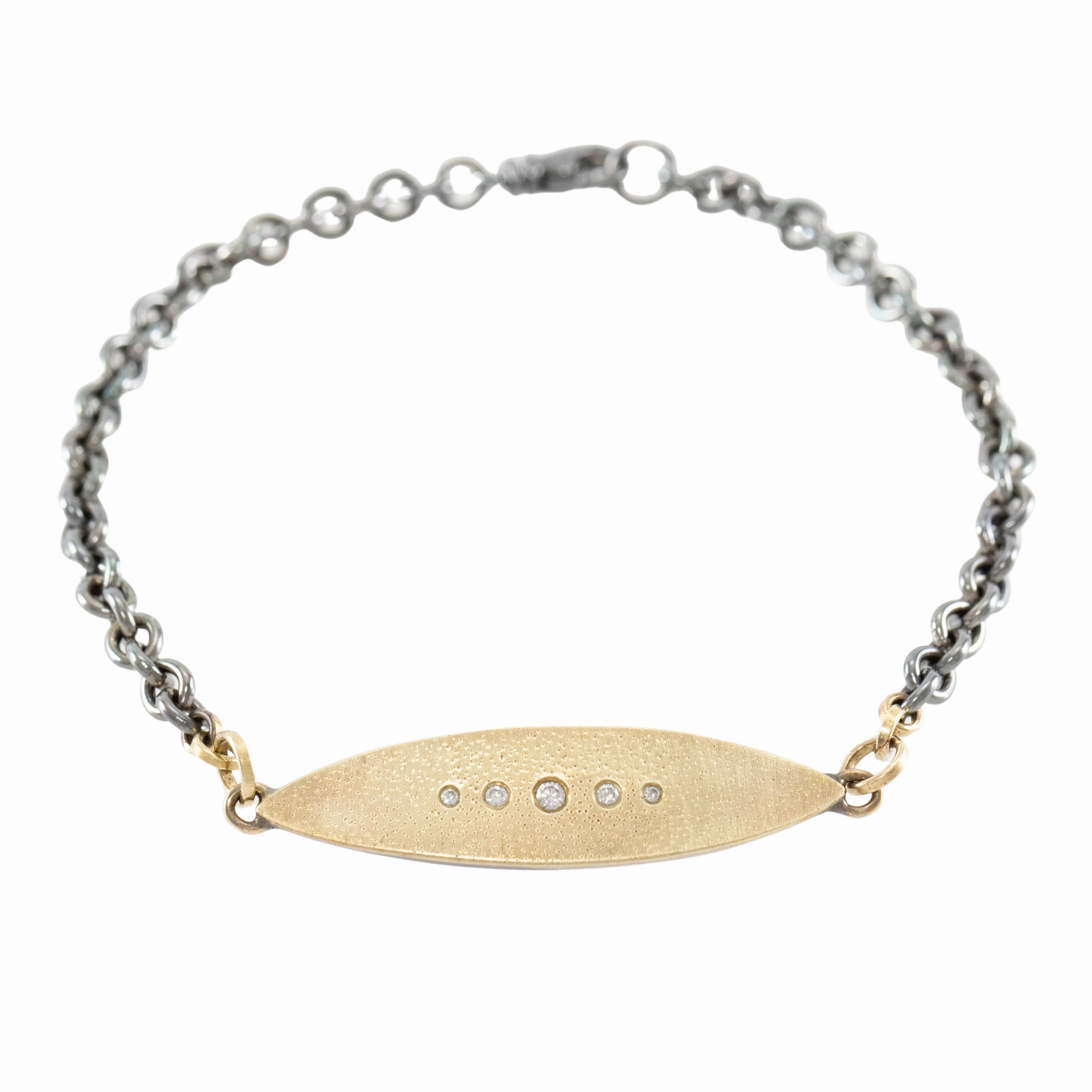 Peas in a Pod Bracelet- 14k Gold, Oxidized Silver   VS White Diamonds Artisan Accent