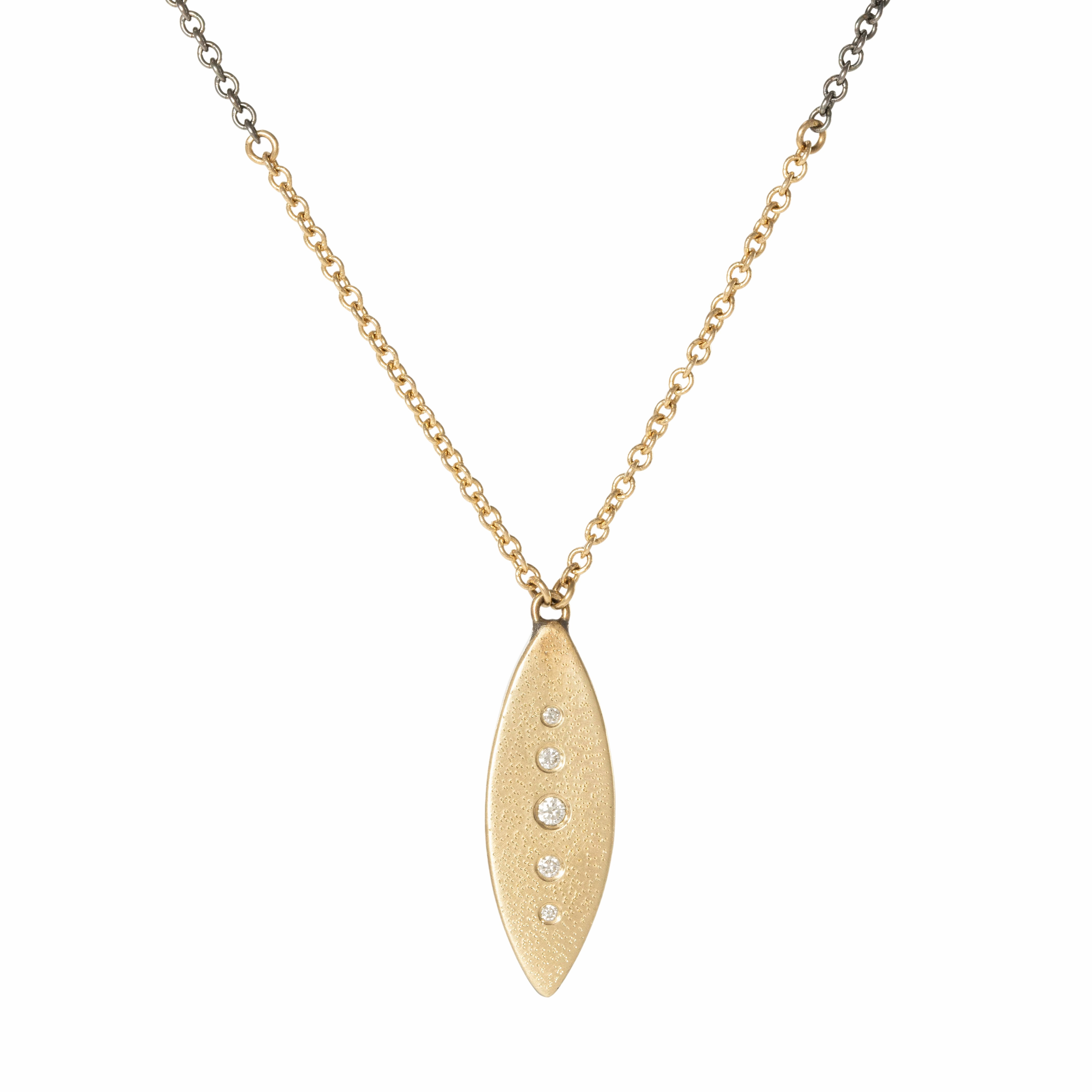 Peas in a Pod Vertical Necklace - 14k Gold, Oxidized Silver   VS White Diamonds Polished Jewelry Timeless Edge