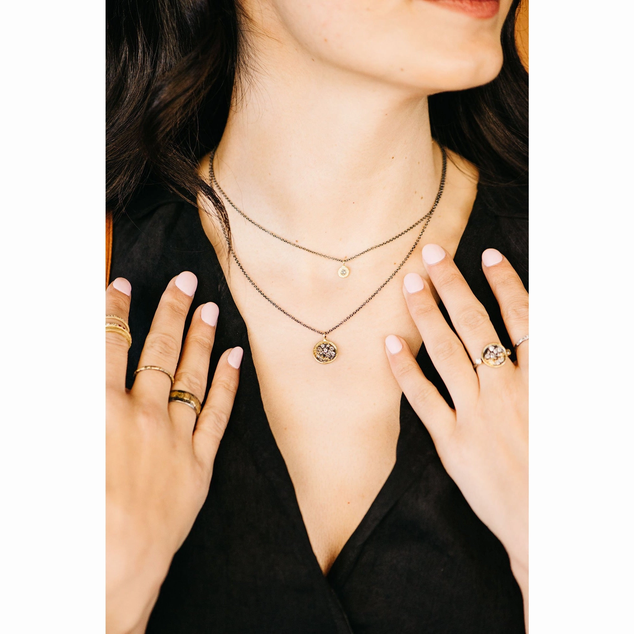 Pebble Necklace - 18k Gold, Oxidized Silver   Reclaimed Diamonds Formal Wear