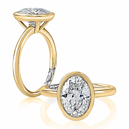 A. JAFFE Oval Center Bezel Solitaire Diamond Engagement Ring Setting in 14K Yellow Gold Artisan Adornment On Trend