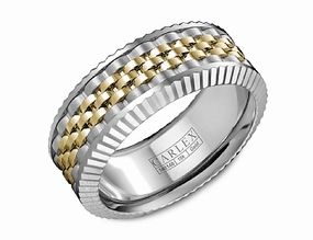 Carlex Textured 8.5mm Wedding Ring in 18K White/Yellow Gold Trendsetter Jewelry