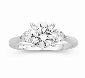Summer Style Round Center Three-Stone Diamond Engagement Ring Setting in 14K White Gold (.42ctw)
