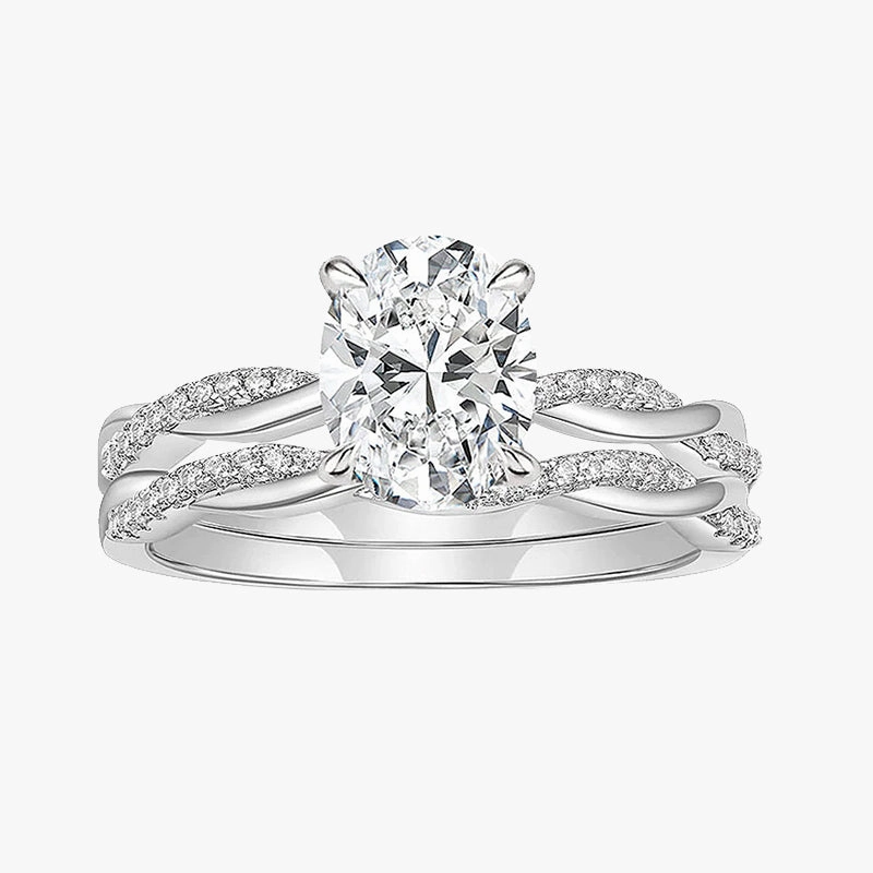 Sentimental Jewelry Neutral Feature 2CT Oval Cut Cubic Zirconia Bridal Ring Set