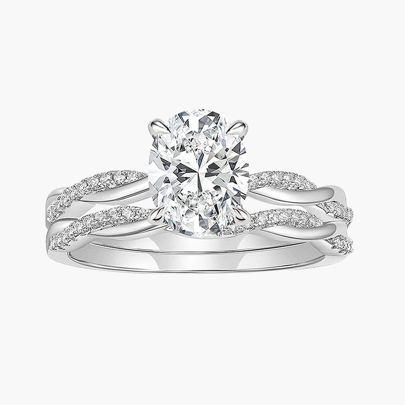 2CT Oval Cut Cubic Zirconia Bridal Ring Set Custom Embellishment Neutral Accessory