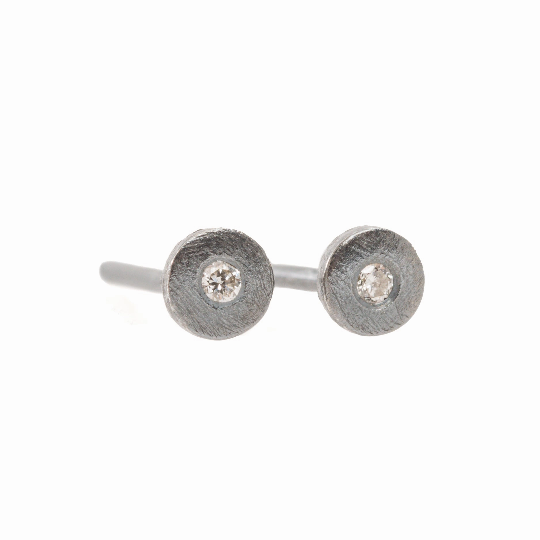 Cocktail Hour Petite Silver   Diamond Studs -  Oxidized Silver   VS Diamond