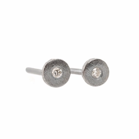 Cocktail Hour Petite Silver   Diamond Studs -  Oxidized Silver   VS Diamond
